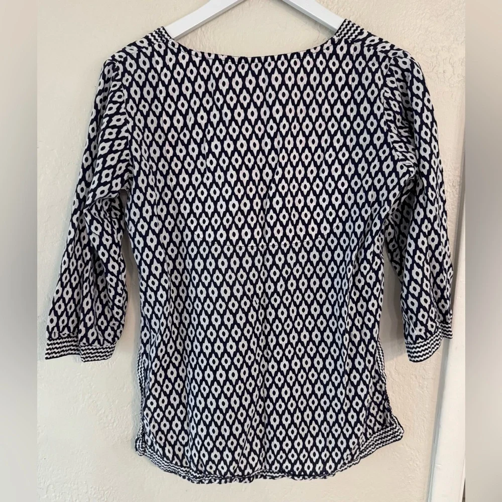 Gretchen Scott Printed Geometric Tunic Blouse Top Preppy Beach Coastal Vacation - Picture 3 of 4